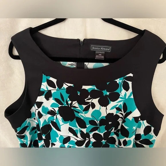 Jessica Howard Dress - Floral Print - Teal, Black and White - size 18W - Picture 6 of 15